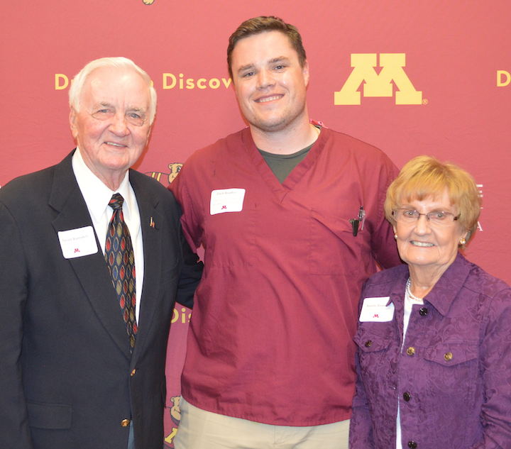 From left to right: Gerald Ramsdell, Zach Bradley, and Joanne Ramsdell at Scholarship Reception in 2019