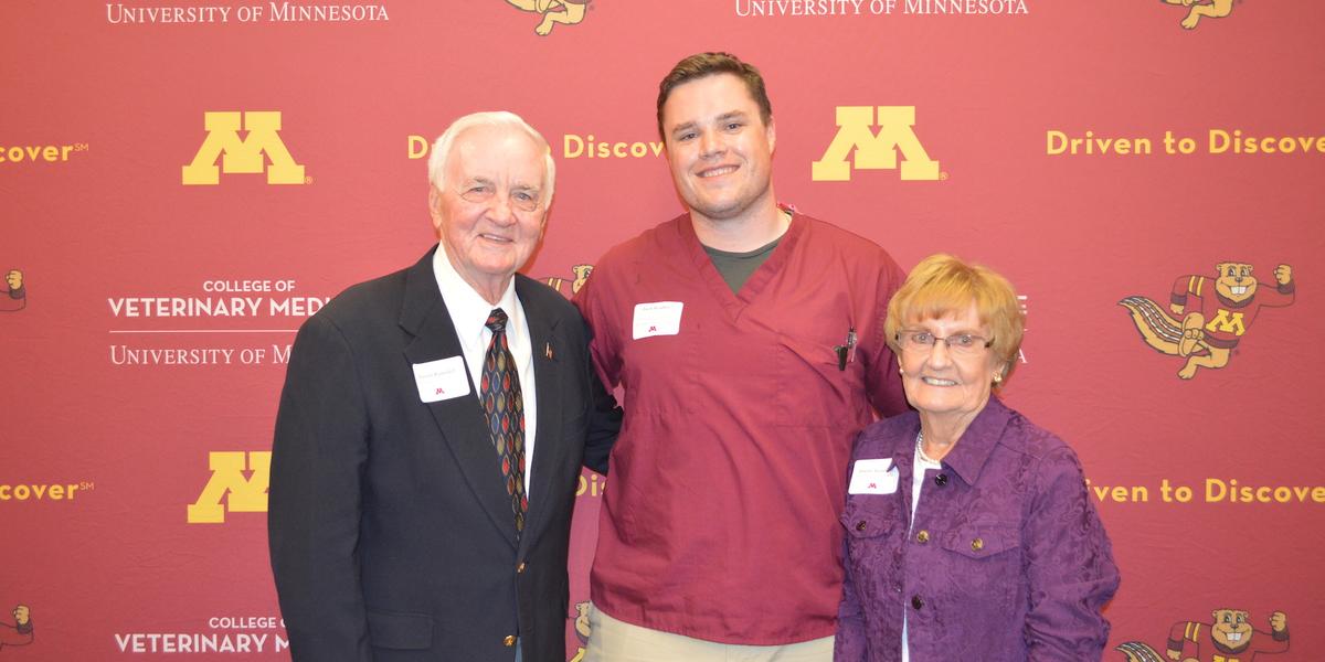 From left to right: Gerald Ramsdell, Zach Bradley, and Joanne Ramsdell at Scholarship Reception in 2019