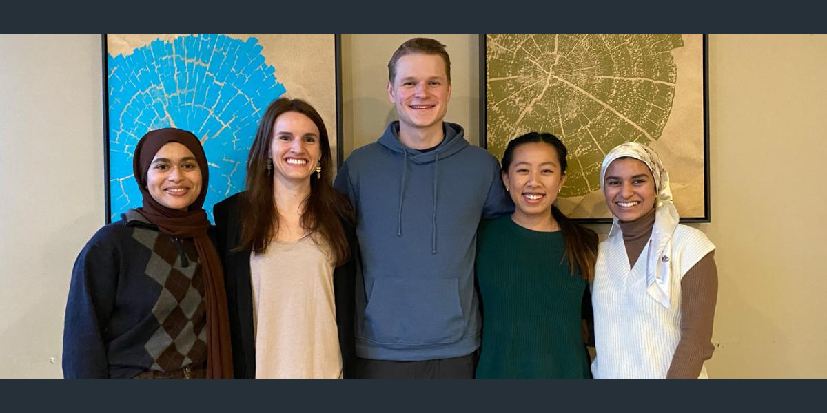 Team 5 was the winning team in this year's Case Competition. From left to right: Afra Suri, Sarah Fenno, Nick Hable, Sophia Park, Amal Suri