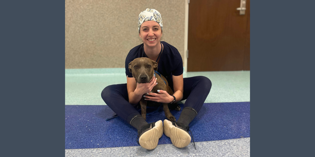 Megan Gates sits with a canine patient