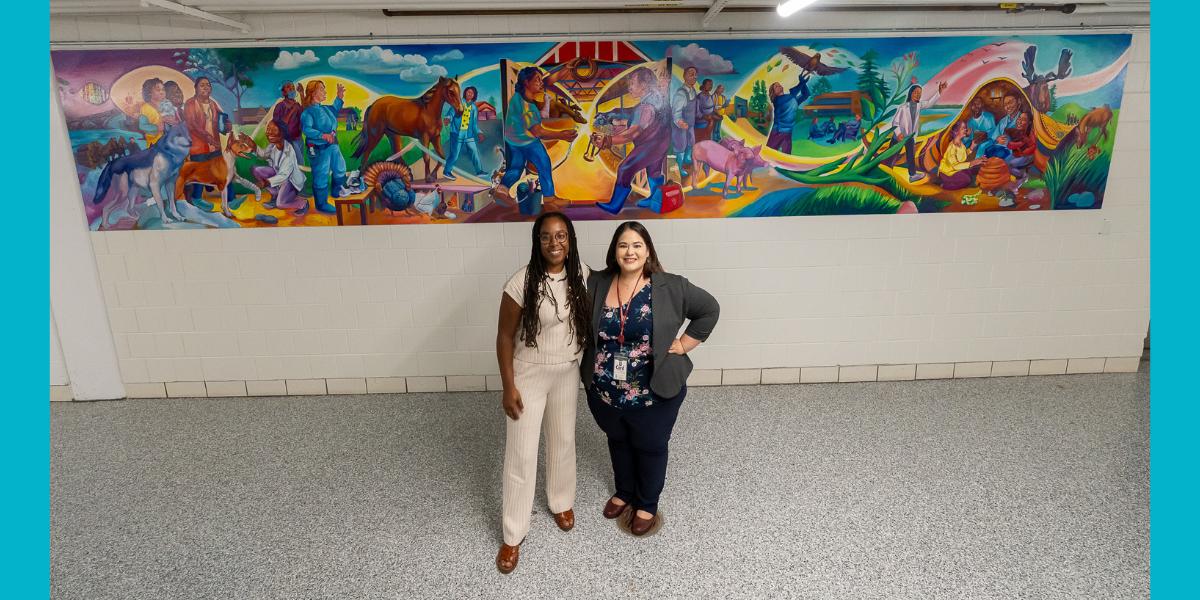 Mural artist Tia Richardson and CVM Director of Diversity, Equity and Inclusion Elizabeth Martinez-Podolsky